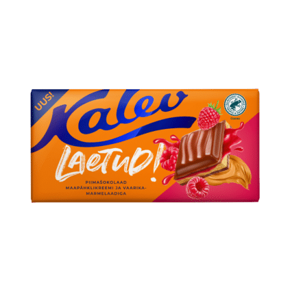 Image of: Kalev Laetud! piimašokolaad maapähklikreemi ja vaarikamarmelaadiga 145g x 14