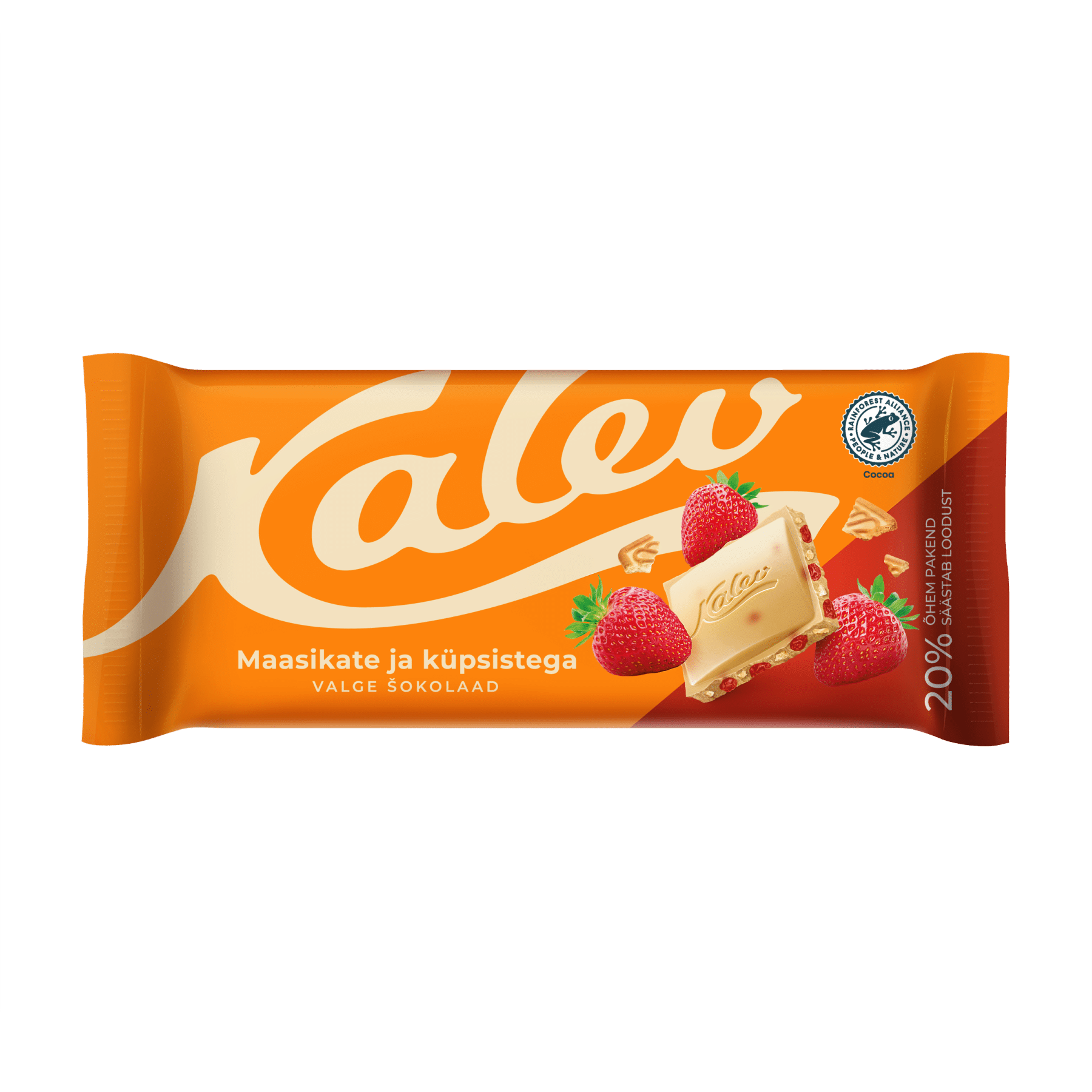 Image of: Kalev valge šokolaad küpsisetükkidega ja maasikaga 100g x 13