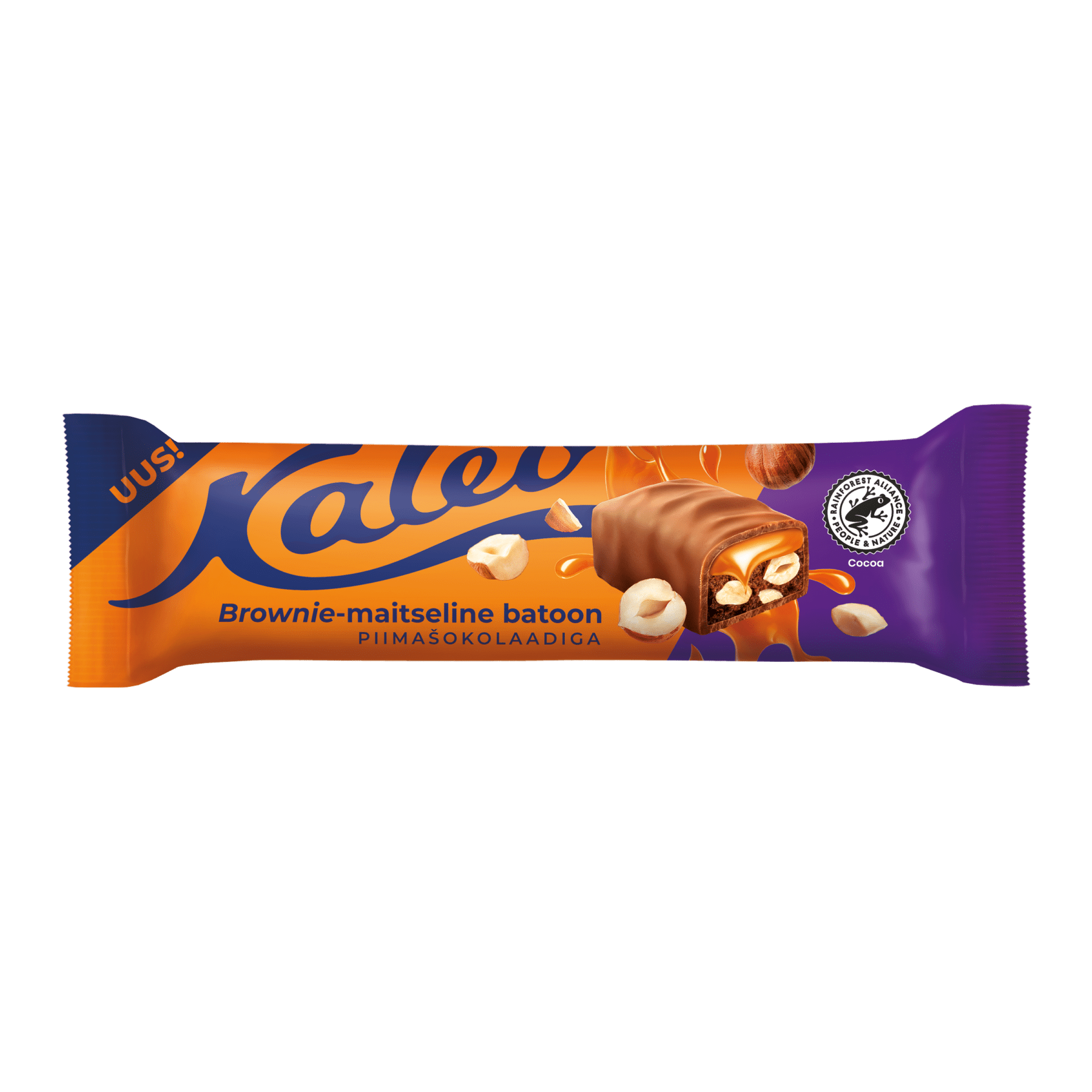 Image of: Kalev brownie-maitseline batoon karamelli ja metspähklitega piimašokolaadis 50g x 15