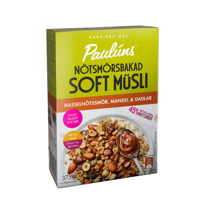 Image of: Paulúns Pähklivõis küpsetatud pehme müsli mandlite ja datlitega 375g x 8