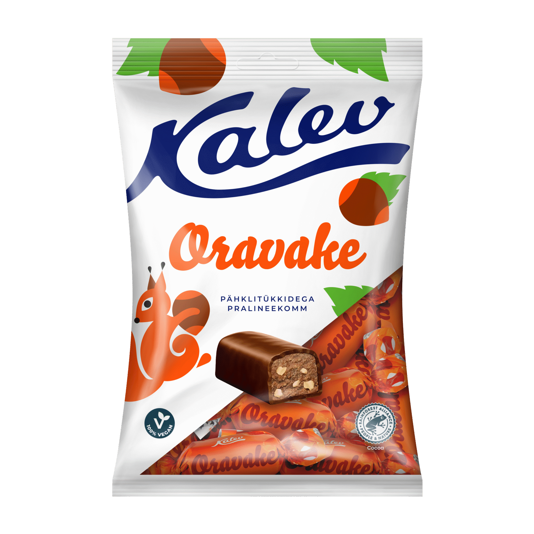 Tootepilt tootele Kalev Oravake pähklitükkidega pralineekomm 175g x 21