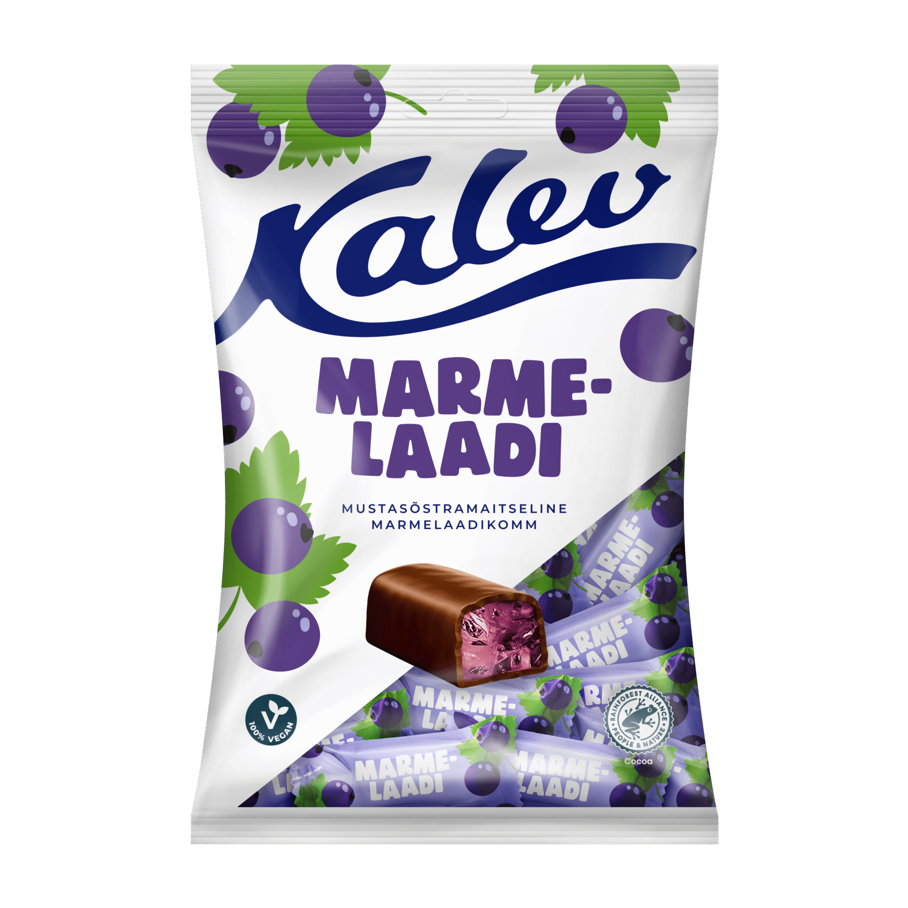 Tootepilt tootele Kalev mustsõstramaitselised marmelaadikommid 175g x 21