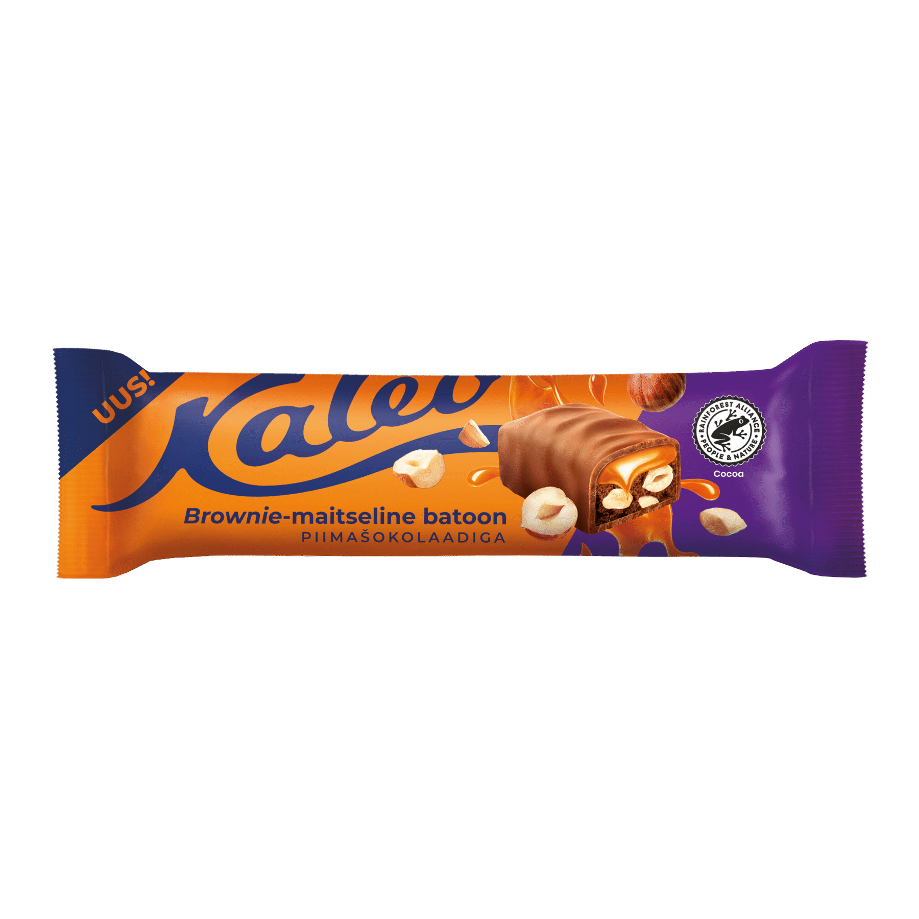 Tootepilt tootele Kalev brownie-maitseline batoon karamelli ja metspähklitega piimašokolaadis 50g x 15