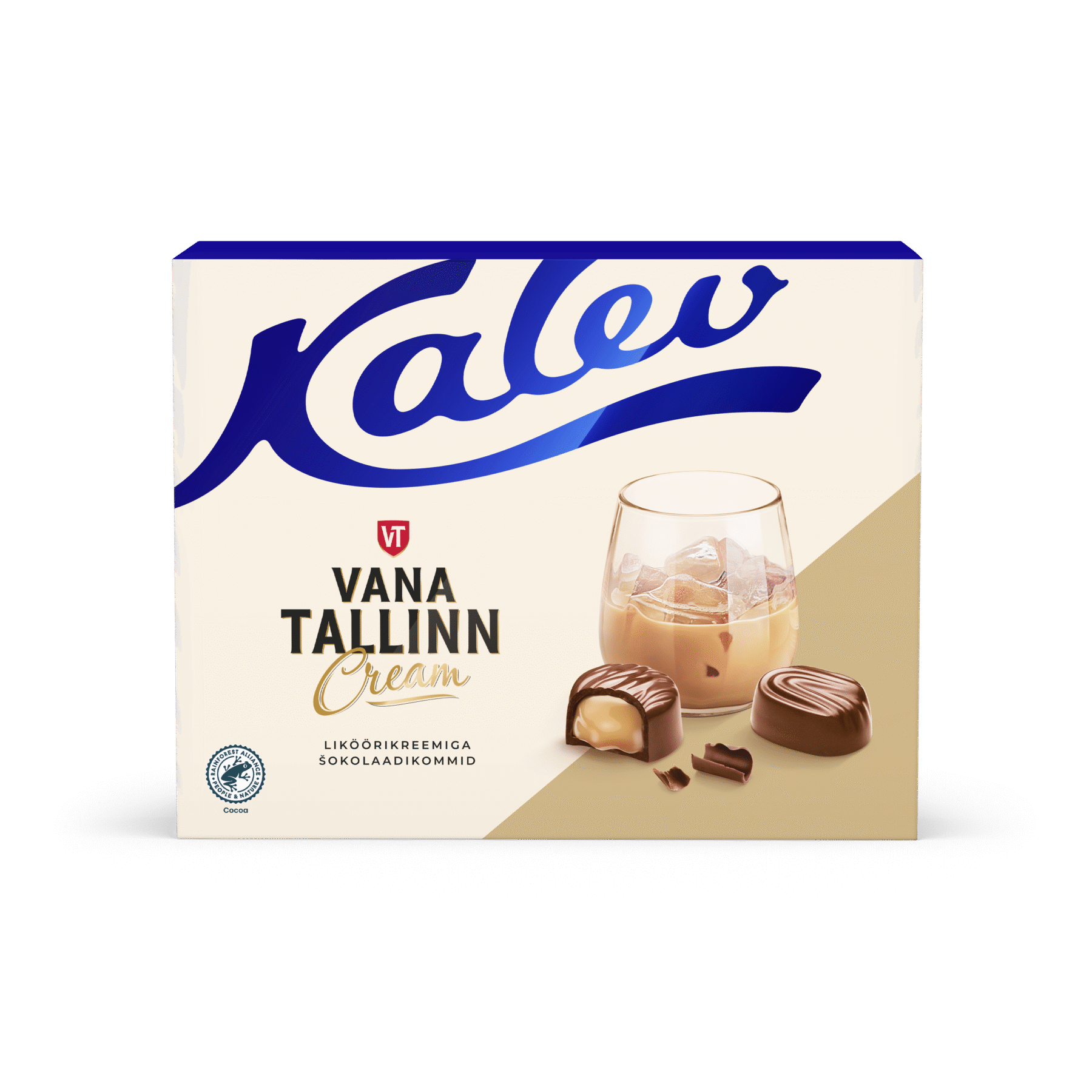 Tootepilt tootele Kalev Vana Tallinn Cream liköörikreemi täidisega šokolaadikommid 122g x 16