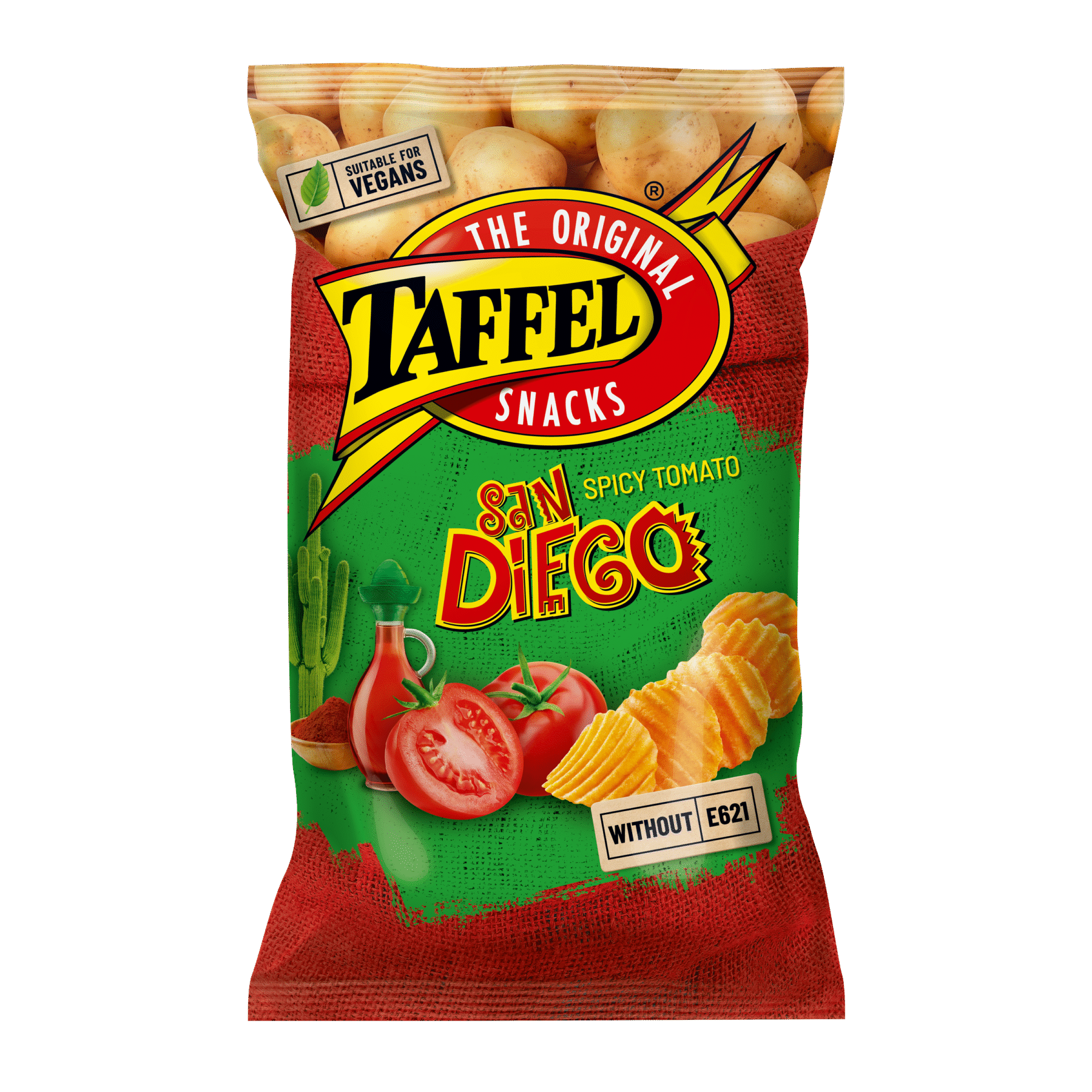 Tootepilt tootele Taffel San Diego vürtsika tomati maitselised kartulilaastud 75g x 28