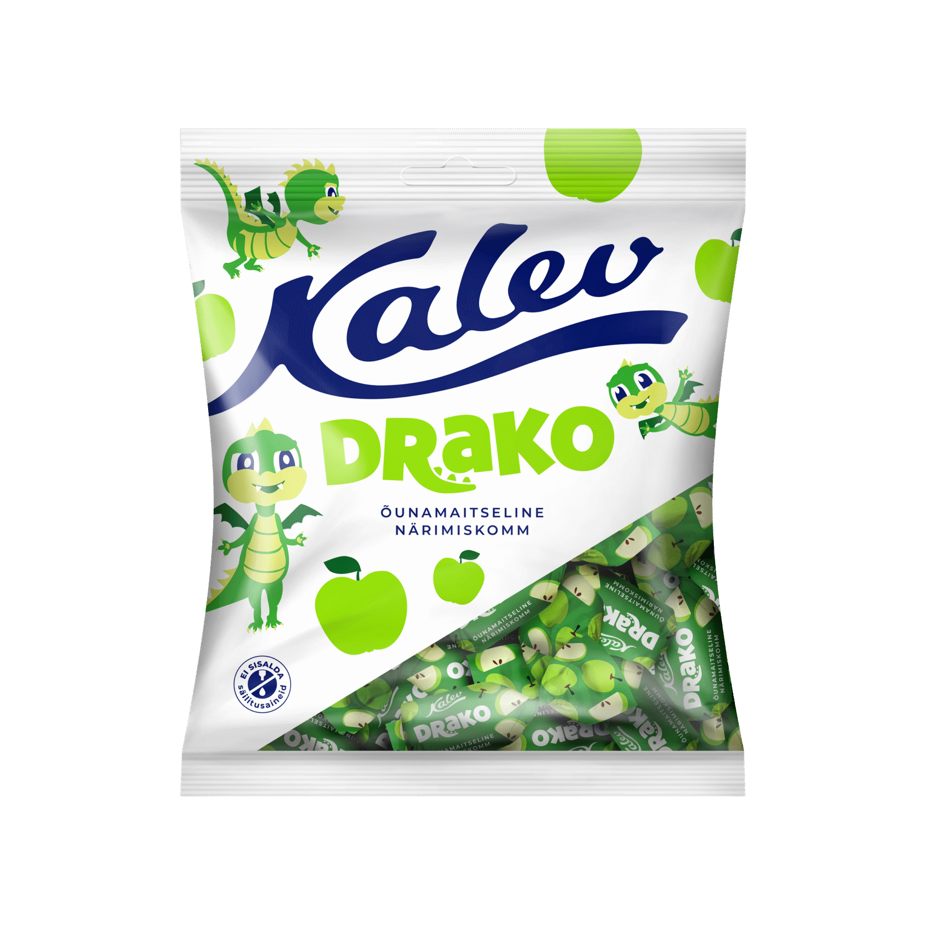 Tootepilt tootele Kalev Drako õunamaitselised närimiskommid 110g x 27