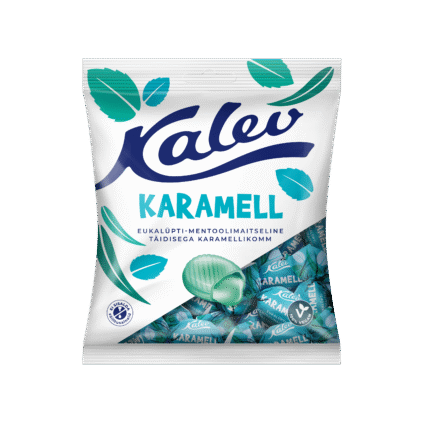 Tootepilt tootele Kalev eukalüpti-mentoolimaitseline täidisega karamell 120g x 27