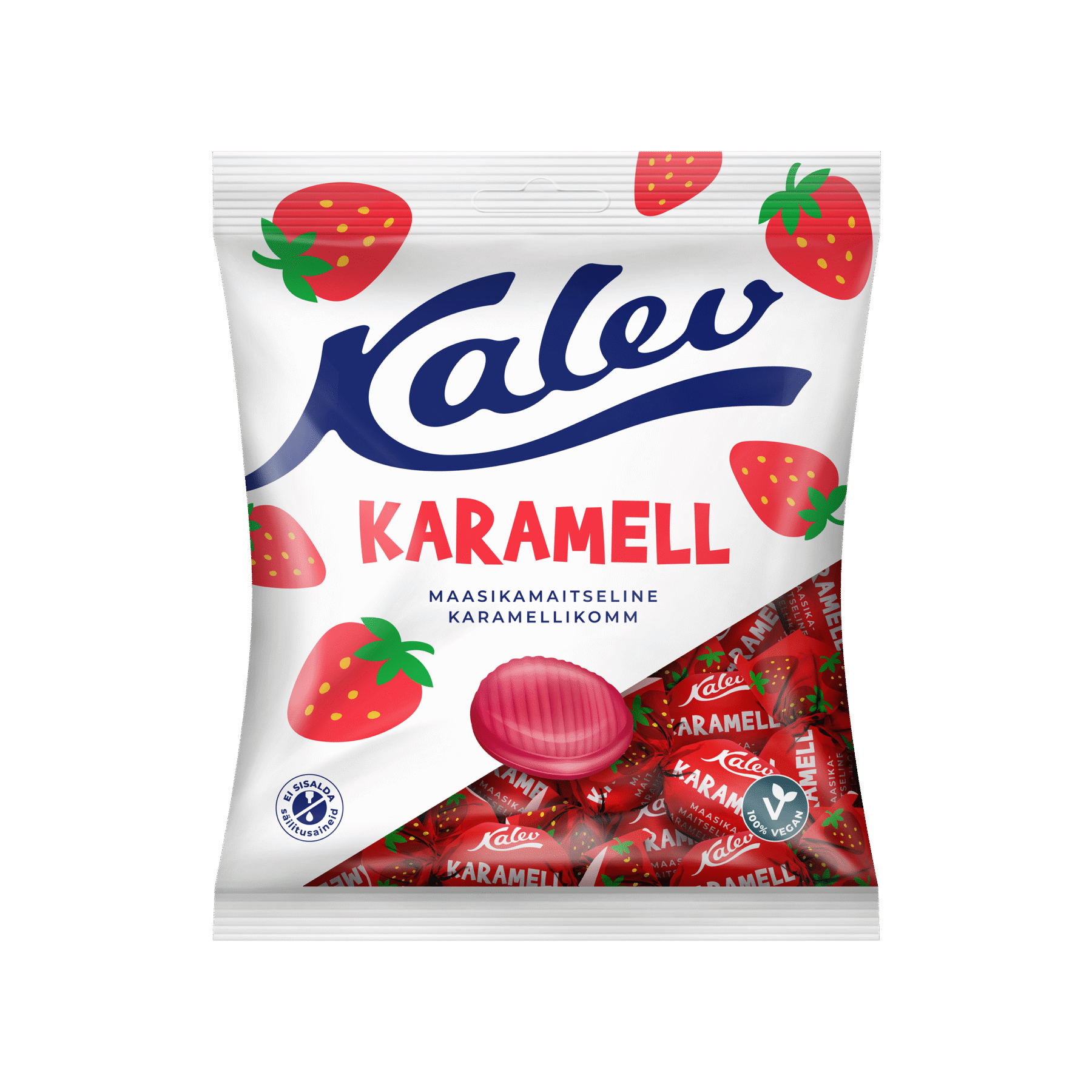 Tootepilt tootele Kalev maasikamaitseline karamell 120g x 27