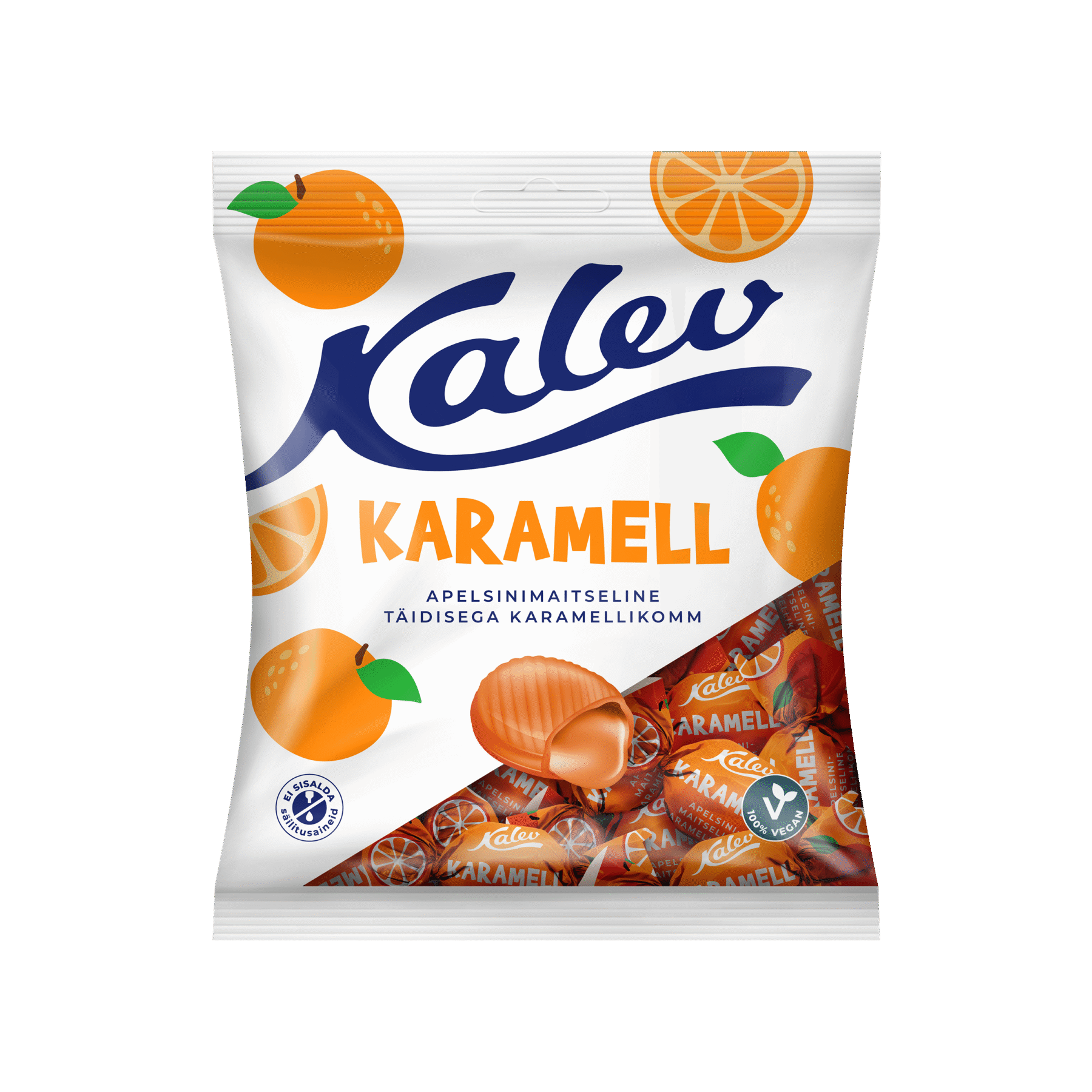 Tootepilt tootele Kalev apelsinimaitseline täidisega karamell 120g x 27