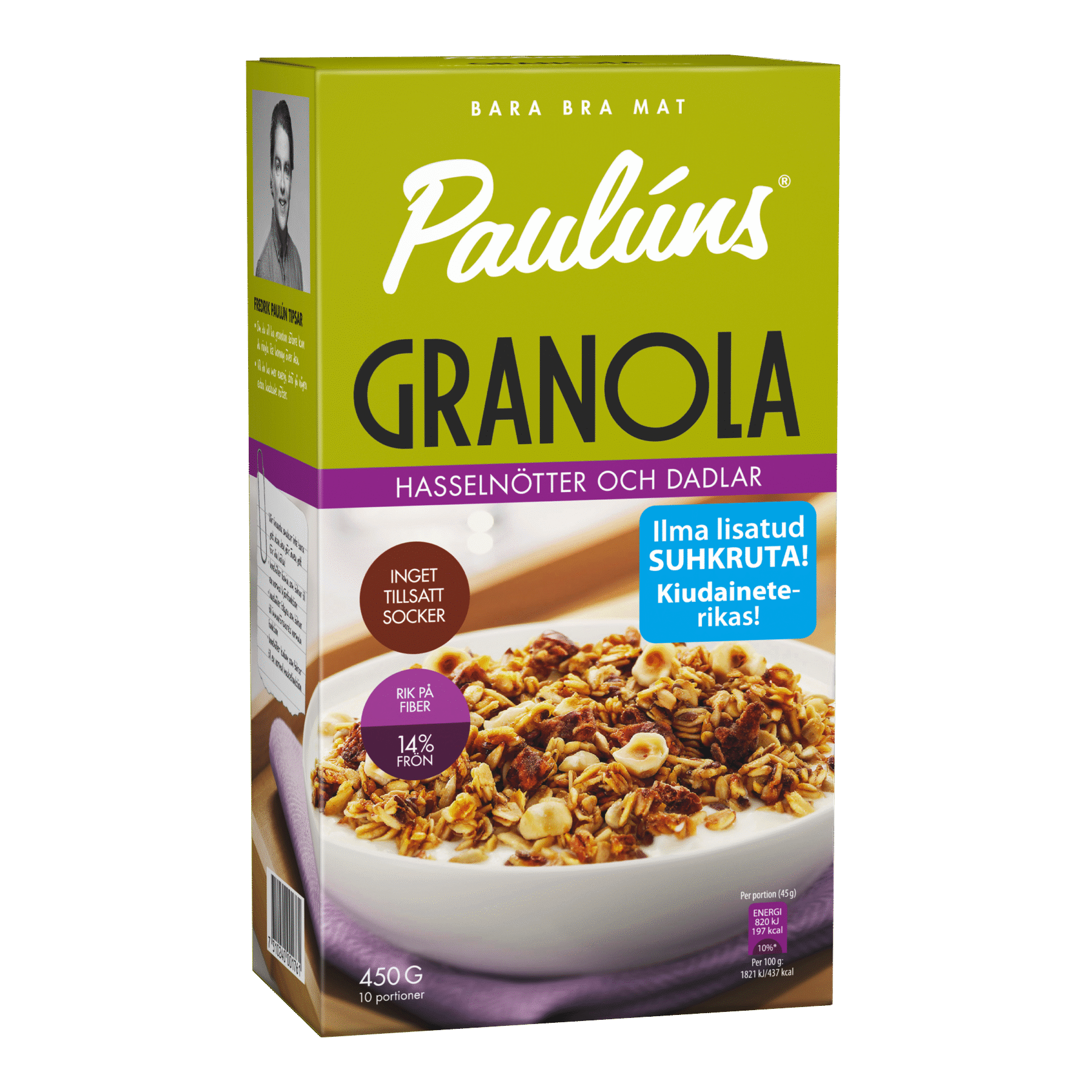 Paulúns Krõbe Granola sarapuupähklite ja datlitega 450g x 8